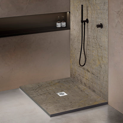 Kit bac � douche 100x100 avec panneau mural en pierre naturelle