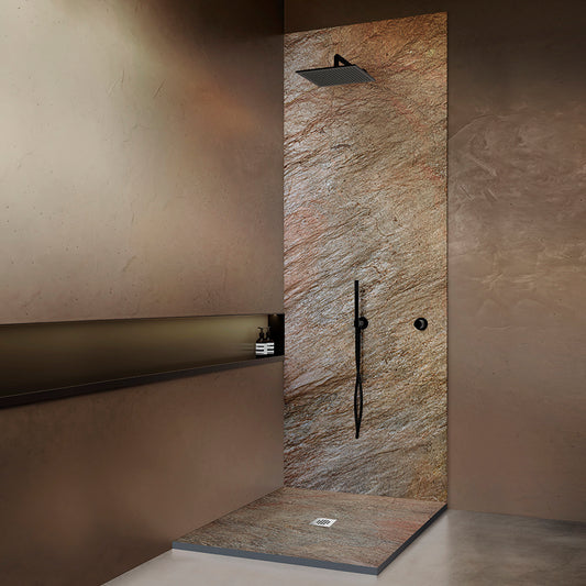 Kit bac � douche 100x100 avec panneau mural en pierre naturelle