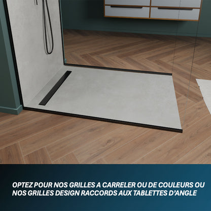 Receveur de douche � carreler Mono pente avec caniveau excentr� en inox 70x7 en inox