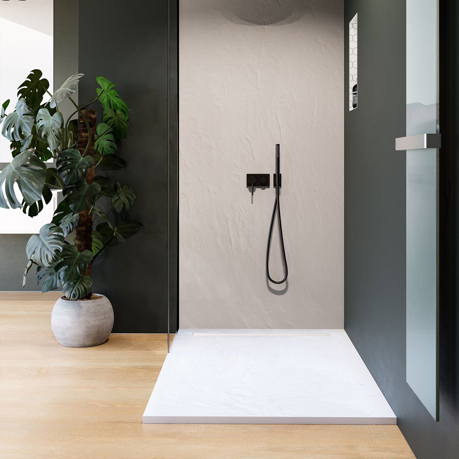 Receveur de douche 100x80 antid�rapant en r�sine aspect pierre - Caniveau 60x7