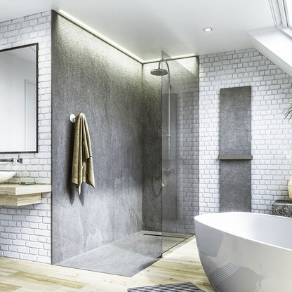 Kit bac � douche 100x100 avec panneau mural en pierre naturelle
