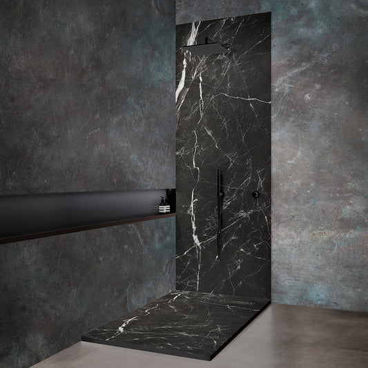 Receveur de douche 120x90 Extraplat en R�sine aspect Marbre - Grille en inox