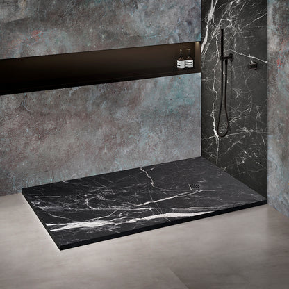 Kit bac � douche 160x90 avec habillage en panneau mural en r�sine aspect marbre