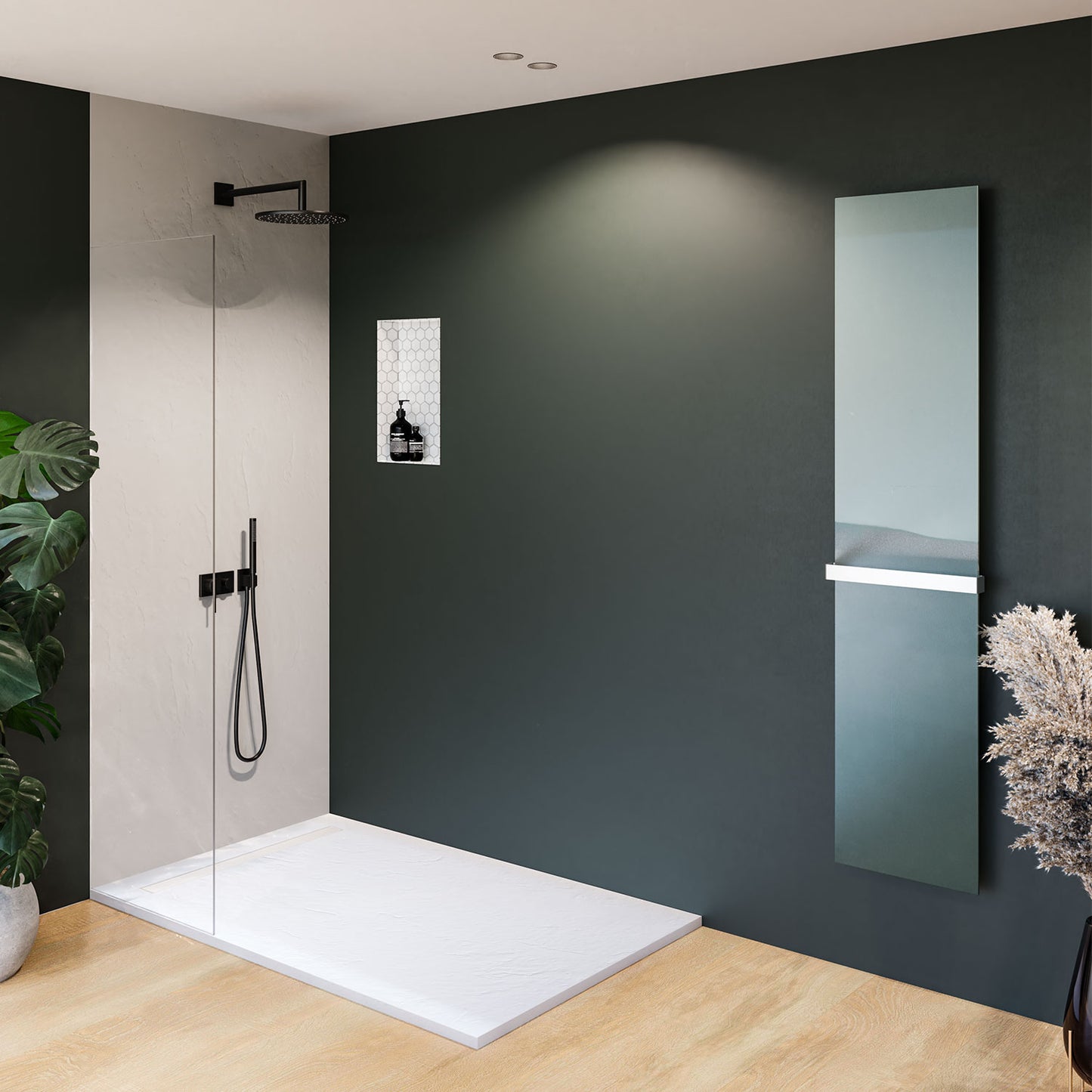 Receveur de douche 100x80 antid�rapant en r�sine aspect pierre - Caniveau 60x7