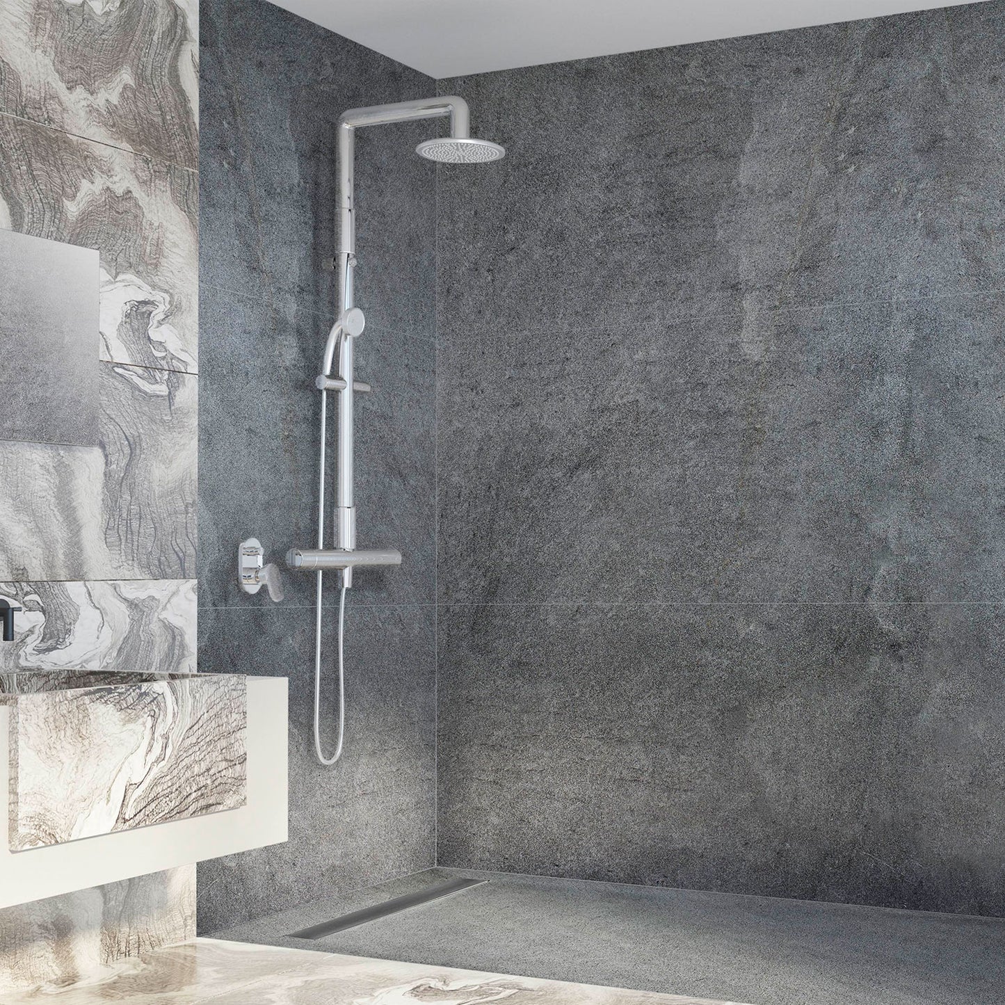 Panneau mural pour salle de bain en pi�rre naturelle roche de mer � poser avec natte d'�tanch�it�