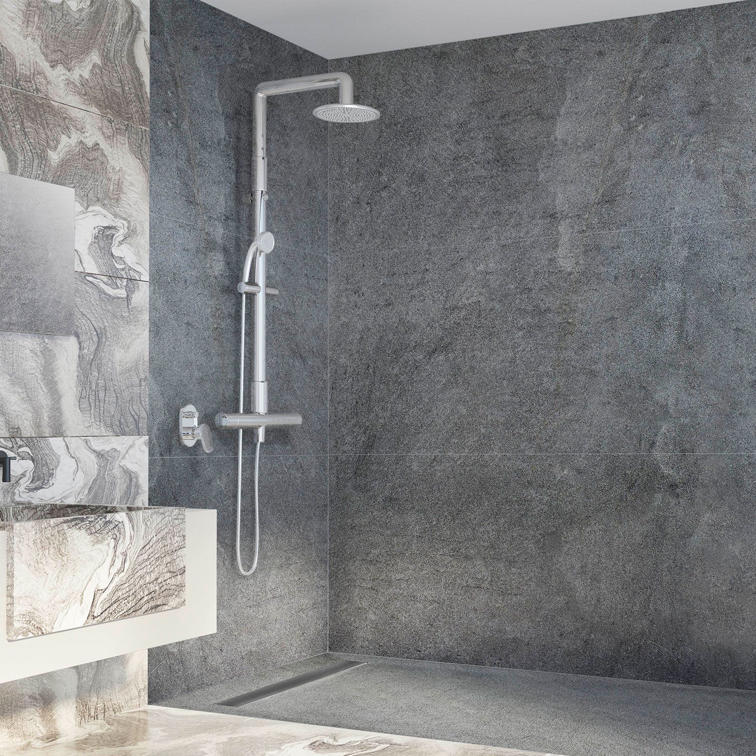 Panneau mural pour salle de bain en pi�rre naturelle roche de mer � poser avec natte d'�tanch�it�