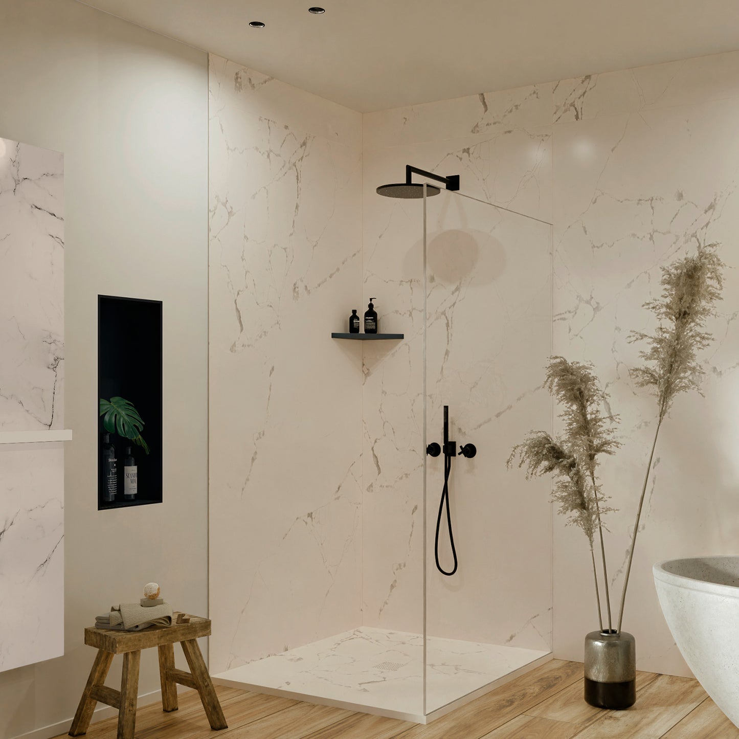 Receveur de douche 80x80 en Résine aspect Marbre - Caniveau 60x7 cm