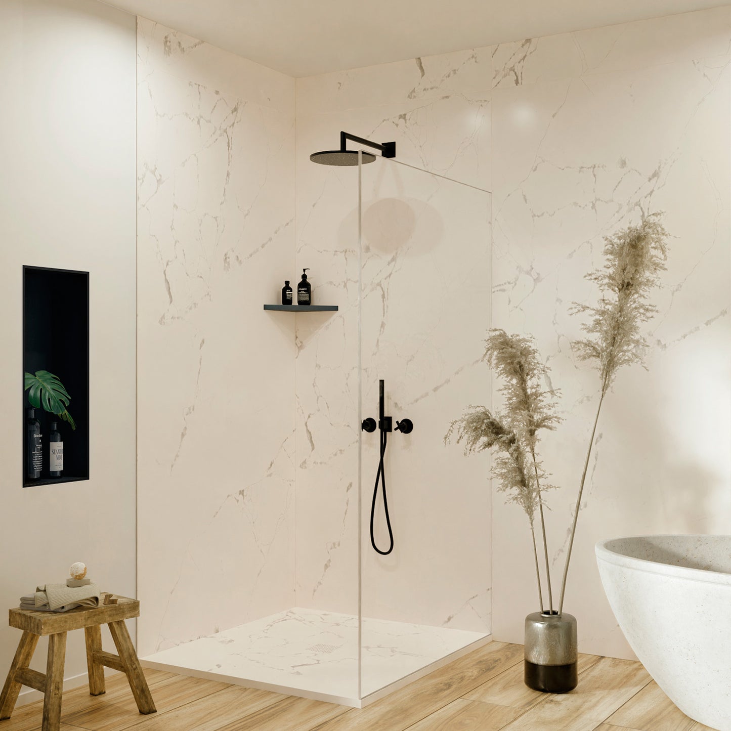 Kit receveur de douche 160x90 avec panneaux d'habillage mural en r�sine aspect marbre