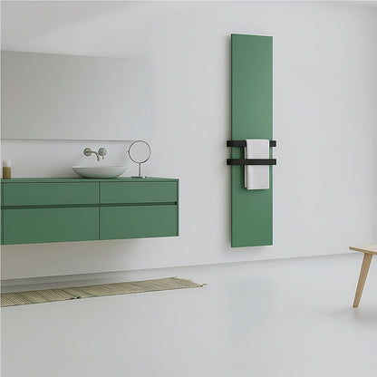 Radiateur �lectrique en acier peint monochrome Vert Mousse avec portes serviettes en option
